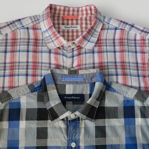 Tommy Bahama Bundle 2 Shirts XL Plaid Linen Coastal Granddad Island Resort